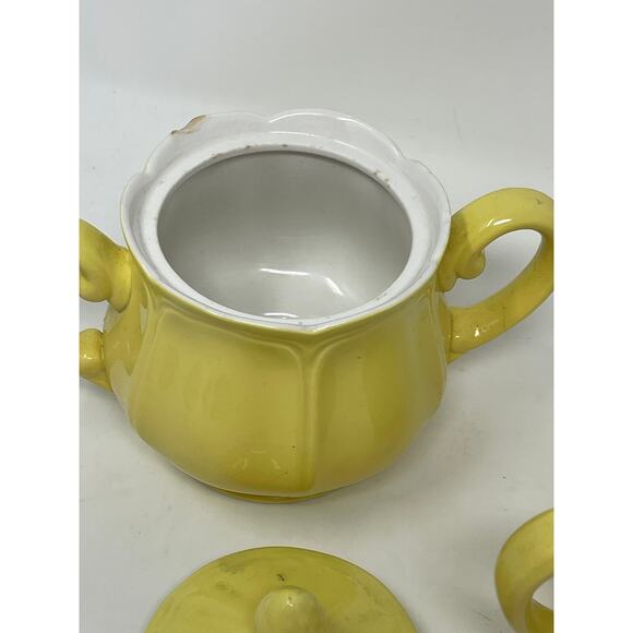 Vintage Federalist Ironstone Buttercup Yellow Ceramic Sugar Bowl & Creamer Set - Picture 8 of 16